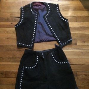 Vintage 1970s suede studded vest and shorts set